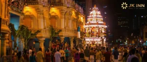 Thaipusam celebration in Vellore with Murugan procession near temples, stay at JK Inn Vellore