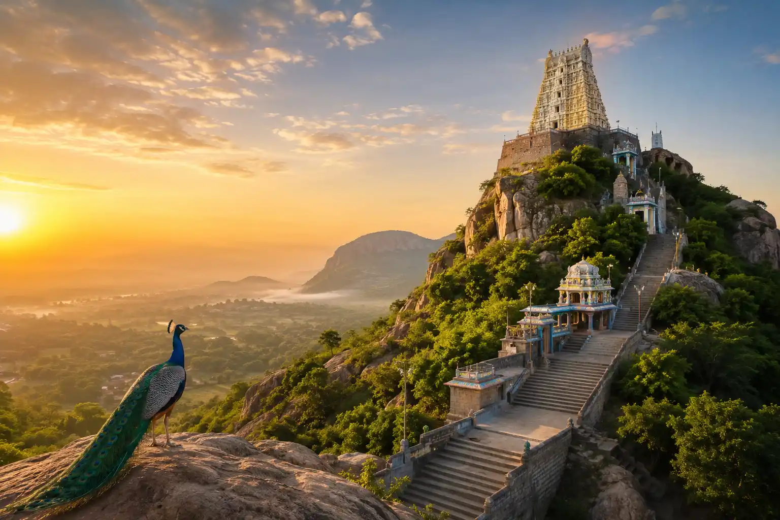 Vallimalai Murugan Temple in Vellore with scenic hilltop views, located near JK Inn Hotel Vellore, a convenient hotel near Vallimalai Murugan Temple Vellore.