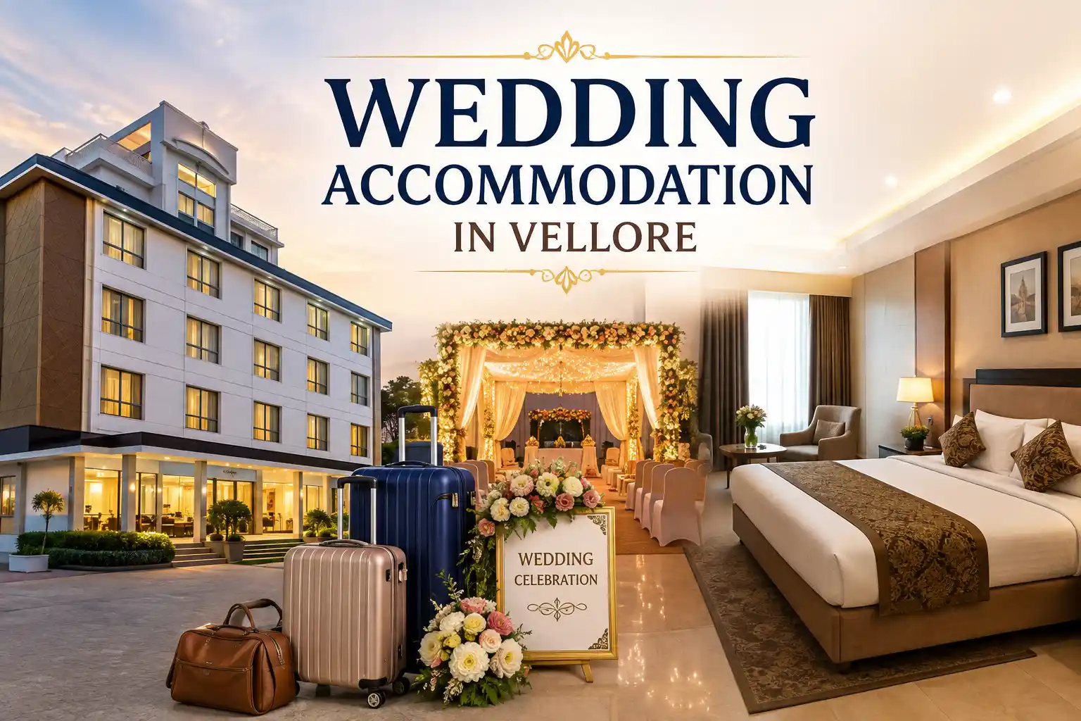 Wedding accommodation in Vellore with a modern hotel, comfortable guest room, and elegant wedding venue for families and wedding guests